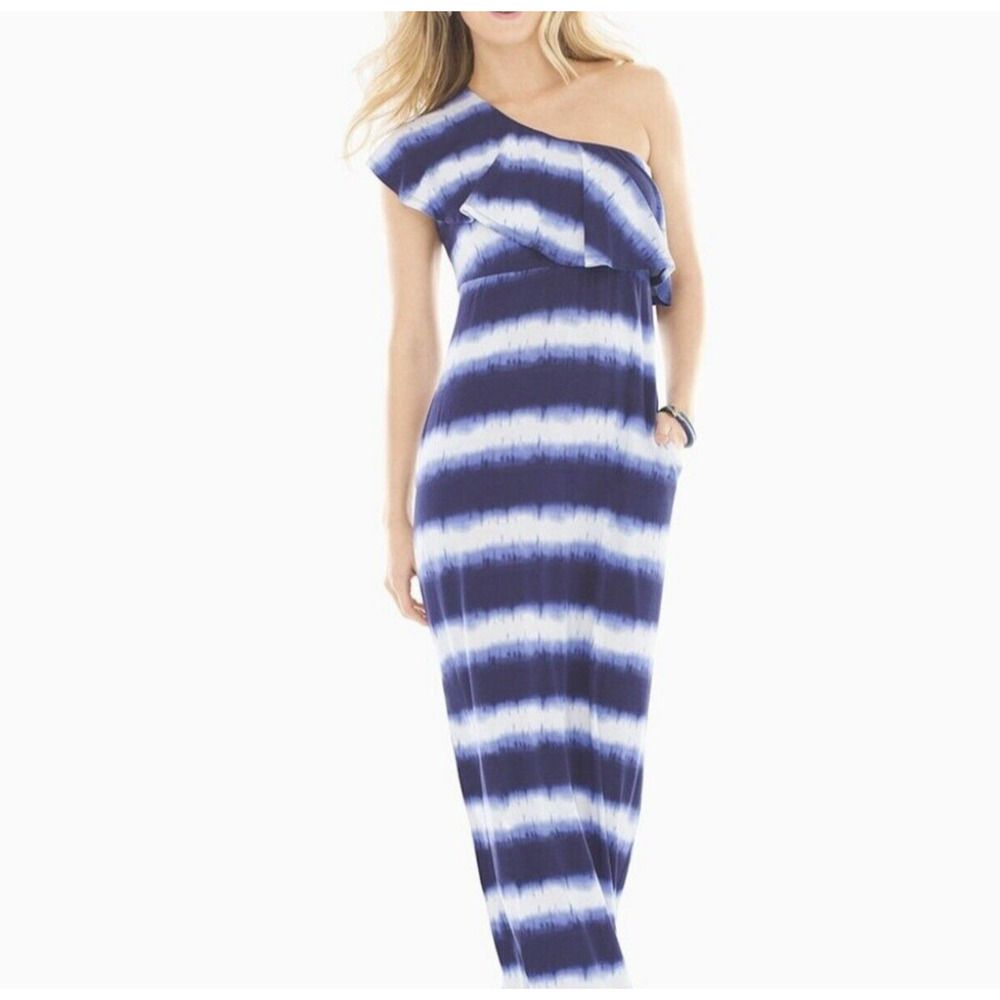 Soma Women's Blue & White Tie Dye One Shoulder Maxi Dress with Pockets - Small